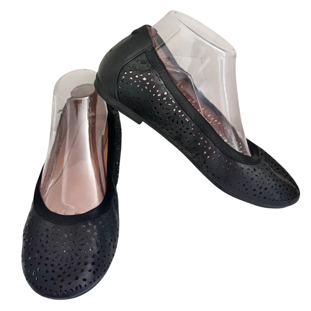 VIONIC Robyn Black Leather Laser Cut Ballet Flats Slip On Orthotic Feminine 8W - Picture 6 of 12